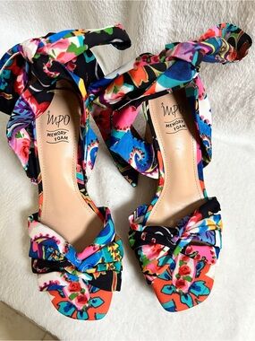 IMPO Multicolor Floral Tie-Ankle Heeled Sandals
